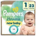 Pampers Harmonie Couches Taille 1 de 2 à 5kg - 23 couches – Peaux sensibles et 12h au sec