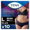 TENA Silhouette Plus Noir Taille Basse - Taille L - 10 Protections - Sous-Vêtements Absorbants