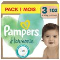Pampers Harmonie Couches Taille 3 de 6 à 10kg - Maxi Pack 102 couches – Peaux sensibles et 12h au sec