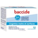 Baccide Lingettes Désinfectantes Mains et Surfaces - 12 Lingettes Individuelles - Hygiène nomade efficace
