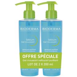 Bioderma Sébium Gel Moussant Nettoyant Purifiant Peaux Mixtes à Grasses - Lot de 2 x 200ml