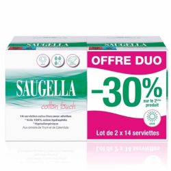 Saugella Cotton Touch Serviettes Hygiéniques Extra‑Fines Jour - 2 x 14 Serviettes