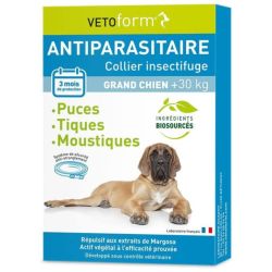 Vetoform Collier Insectifuge Antiparasitaire 65 cm - protection naturelle puces, tiques et moustiques 3 mois pour grand chien