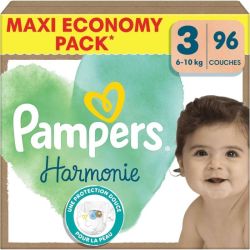 Pampers Harmonie Couches Taille 3 (6-10kg) Maxi Economy Pack x 96 couches - Protection douce et absorption jusqu'à 12h