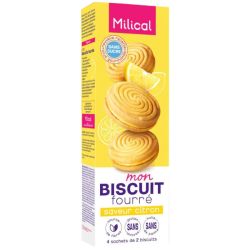 Milical Biscuits Fourrés Saveur Citron - 4 sachets de 2 biscuits diététiques sans sucres ajoutés