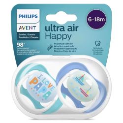 Avent Lot de 2 Sucettes Ultra Air Happy - I love Papa - 6/18 mois - 2 sucettes