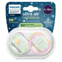 Philips Avent Pacifier Ultra Air Night Sucettes Orthodontiques Nuit en Silicone 6-18 Mois - 2 Sucettes