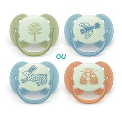 Philips Avent Ultra Soft Nighttime Lot de 2 Sucettes Phosphorescentes 18 Mois et Plus - Motifs et coloris aléatoires