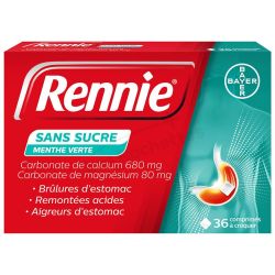 Rennie sans sucre menthe verte 36 comprimés à croquer