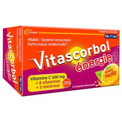 Vitascorbol Énergie - 30 comprimés effervescents - Goût Orange Pressé - Vitalité et Immunité