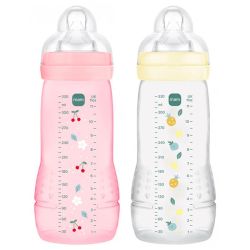 MAM Easy Active Biberons 2ème Âge - 2 Biberons de 330 ml - 6 Mois et + - Débit Très Rapide - Couleur : Pearl/Berry