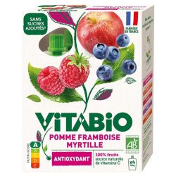 Vitabio Gourde de Fruits Pomme Framboise et Myrtille Bio Sans Sucres Ajoutés - 4 x 100g