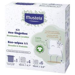 Mustela Éco-Lingettes Kit - Filet de Lavage + 10 Lingettes - Lingettes lavables en coton bio