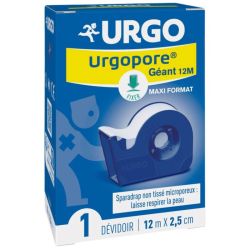 Urgo Urgopore Sparadrap Microporeux Géant - 12 m x 2,5 cm - Fixe les Pansements - 1 Dévidoir