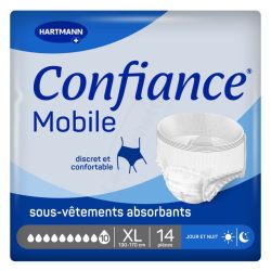 Confiance Mobile 10 Gouttes Taille XL – 14 slips absorbants jour et nuit, discret et confortable, absorption rapide