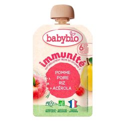 Babybio Immunité Gourde Bio - 100g - Saveur Pomme Poire Riz et Acérola - 6 Mois et Plus
