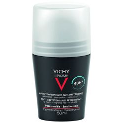 Vichy Homme Déodorant Anti-Transpirant Anti-Irritations 48H Roll-On - 50 ml - Peaux Sensibles