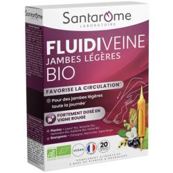 Santarome Bio Fluidiveine Jambes Légères - 20 Ampoules - Favorise la circulation et soulage les jambes lourde