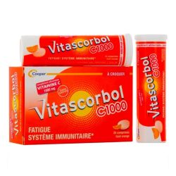 Vitascorbol Vitamine C 1000 - Réduit la Fatigue et Maintien le Système Immunitaire - 2 x 20 Comprimés Effervescents