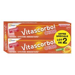 Vitascorbol Vitamine C 1000 - 2 x 20 Comprimés Effervescents - Réduit la Fatigue et Maintien le Système Immunitaire