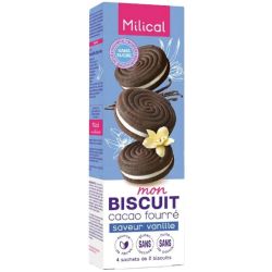 Milical Biscuits Fourrés Cacao Saveur Vanille - 4 sachets de 2 biscuits diététiques sans sucres ajoutés