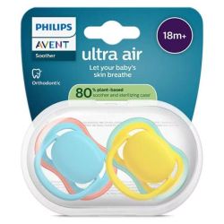 Philips Avent Pacifier Ultra Air Sucettes Orthodontiques en Silicone +18 Mois - 2 Sucettes Bleu/Jaune
