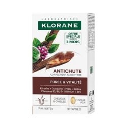 Klorane Antichute - Complément alimentaire 90 Capsules - Force et Vitalité, cheveux & ongles
