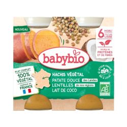 Babybio Petit Pot Hachis Végétal Patate Douce Lentilles Lait de Coco 6 mois - 2 x 200g