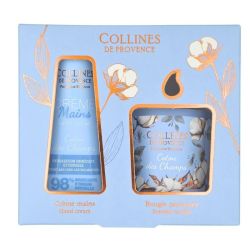 Collines de Provence Coffret Crème mains & Bougie parfumée Coton des Champs - Rituel parfumé aux notes douces