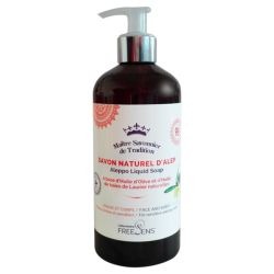 Freesens Savon Naturel D'alep - Visage & Corps - Peux Sèches et Sensibles - Flacon de 500ml