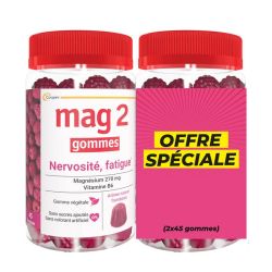 Mag 2 Gommes Nervosité Fatigue - Lot de 2 x 45 Gummie - Goût Framboise - Réduit fatigue et stress