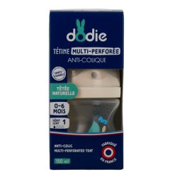 Dodie Biberon à Tétine Multi-Perforée - Anti-Colique - Débit Lent - 0/6 mois - 150ml - Bleu