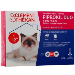Clément Thékan Fiprokil Duo Chat Spot-On Antiparasitaire - 2 pipettes - Protection renforcée contre puces et tiques