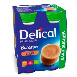 Delical Boisson HP/HC Édulcorée Sans Sucres - 4 x 200ml - Saveur Café - Apport nutritionnel renforcé