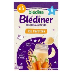 Blédina Blédîner Mes Céréales du Soir Riz Carottes - 210 g - Dès 6 Mois Céréales Douces Sans Gluten