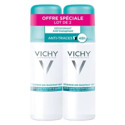 Vichy Déodorant Anti-Transpirant Anti-Traces 48H - Lot de 2 x 125 ml - Protection Longue Durée Sans Traces