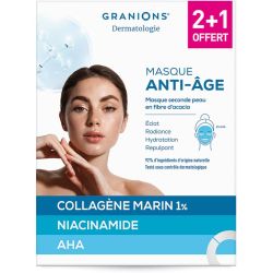 Granions Dermatologie Masque Seconde Peau Anti-Âge 2 + 1 OFFERT – Éclat et hydratation