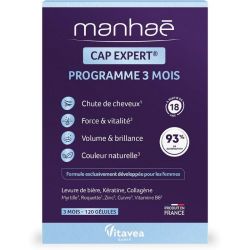 Manhaé Cap Expert 120 gélules - Programme 3 mois fortifie les cheveux, redonne santé et beauté, ralentit la chute