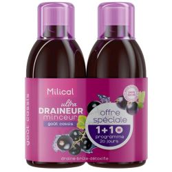 Milical Draineur Ultra Minceur 2x500 ml Cassis - Brûle les graisses, détoxifie l'organisme, active l'élimination des toxines