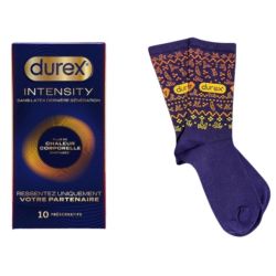 Durex Coffret Intensity 10 préservatifs + 1 paire de chaussettes offertes - Préservatifs sans latex et chaleur partagée