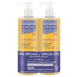 Eau Thermale Thermale Jonzac Nutritive ATO Huile Lavante Relipidante Bio - Lot de 2 x 500 ml - Nettoie, apaise et nourrit