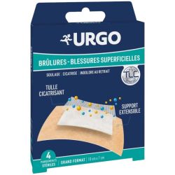 Urgo Pansements Brûlures & Blessures Superficielles Grand Format 10 × 7 cm - 4 Pansements Stériles