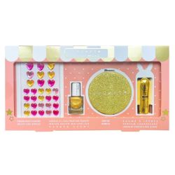Inuwet Mini Coffret Glitter Doré Vernis Doré Parfumé Papaye & Baume à Lèvres Nacré Parfumé Cheesecake