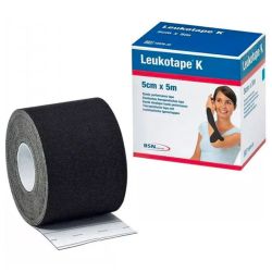 Essity Leukotape K Bande Taping de Kinésiologie - 1 unité - 5 cm x 5 m - Couleur : Noir