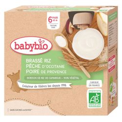 Babybio Gourde Brassé Végétal Riz Pêche Poire +6m Bio - 4 x 85g