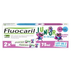 Fluocaril Dentifrice Junior 6-13 ans Gel Bubble Gum 145mg lot de 2x75ml - Fortification des premières dents définitives