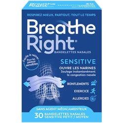 Breathe Right Bandelettes Nasales Sensitive Moyen - 30 bandelettes - Soulagement immédiat et douceur