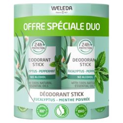 Weleda Déodorant Stick Eucalyptus Menthe Poivrée - Lot de 2 x 50 g - Protection naturelle et parfum vivifiant