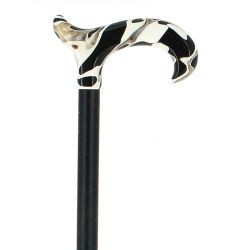 Cannes Fayet Canne de Marche Télescopique Alu Noir Poignée Plexiglas Marbré Noire & Beige