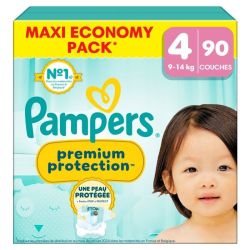Pampers Premium Protection Taille 4 / 9-14kg - 90 Couches Mega Pack - Confort supérieur, ultra-absorbant
